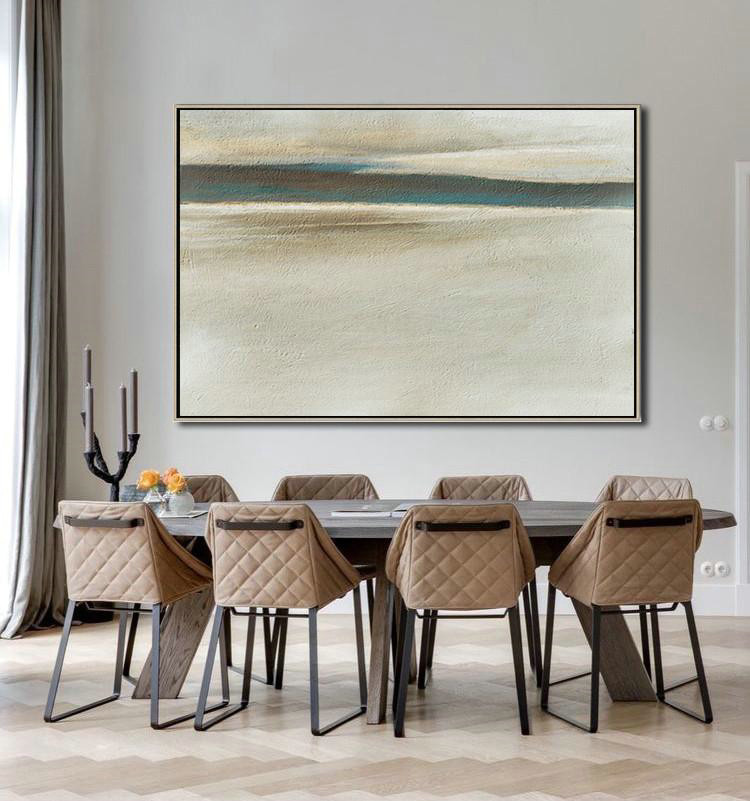 Large Modern Abstract Painting,Horizontal Palette Knife Contemporary Art,Canvas Wall Art,Beige,White,Brown.etc